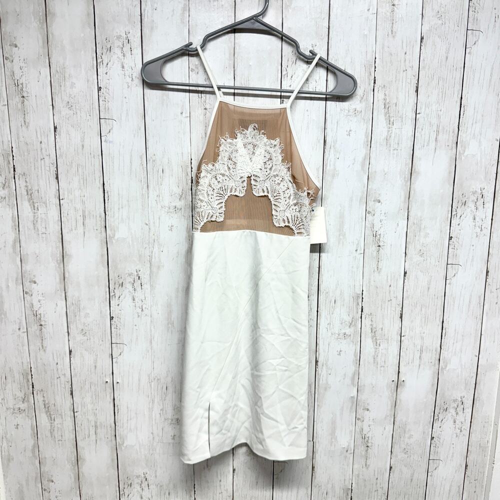 Style Stalker Dress Women Size Small White Tan Lace Detail Spaghetti‎ Strap Mini